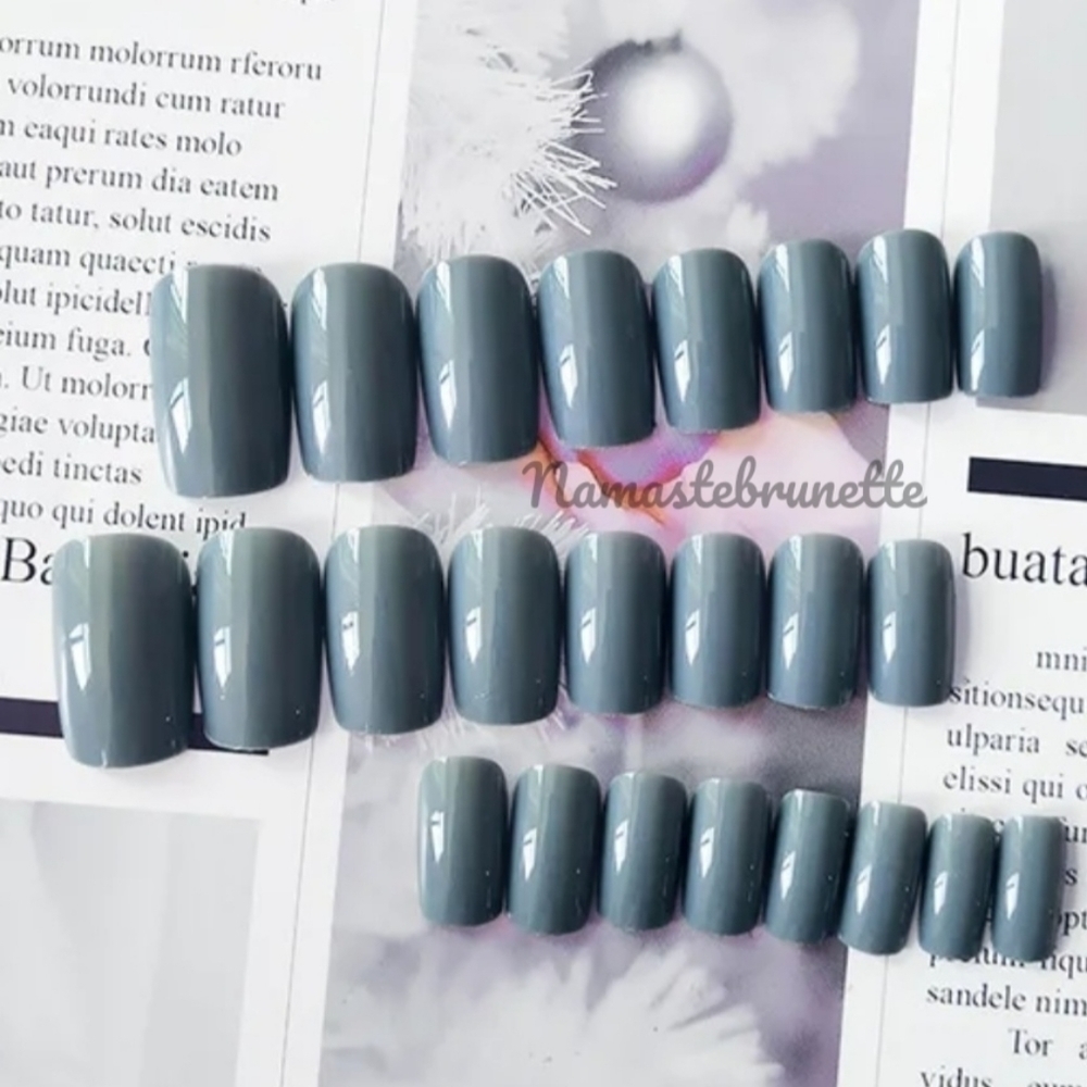 2/$16 Haze Blue Gray Press On Nails - Picture 2 of 7